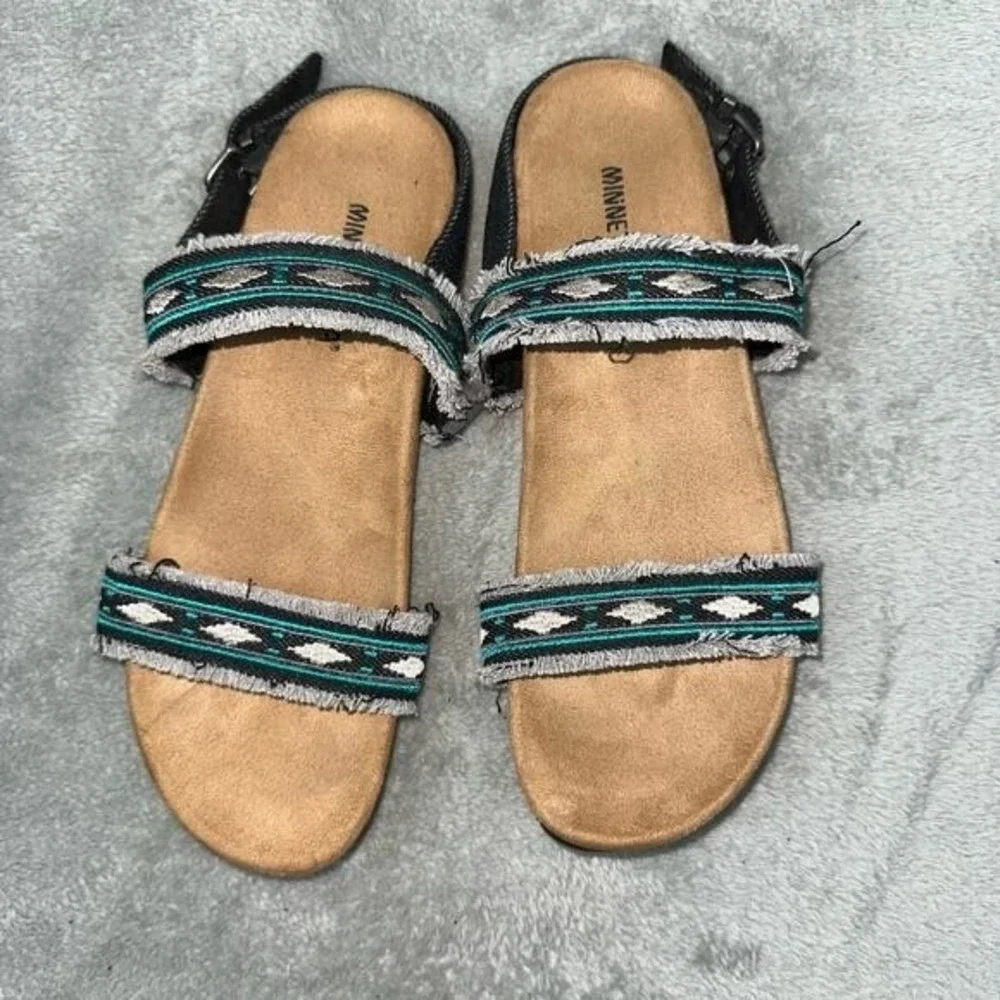 Minnetonka Melody Slingback Sandals Womens 10 Black Teal Good 74003 BKD‎